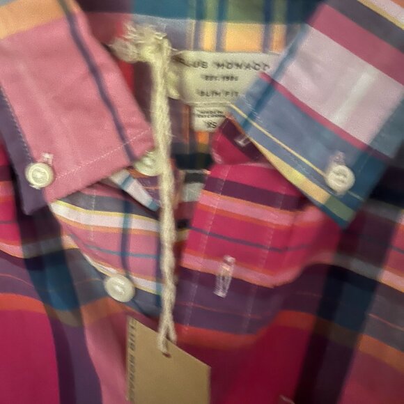 Mens Pink Plaid SlimFit Dress Shirt Club Monaco NWT Size XS - Picture 3 of 4